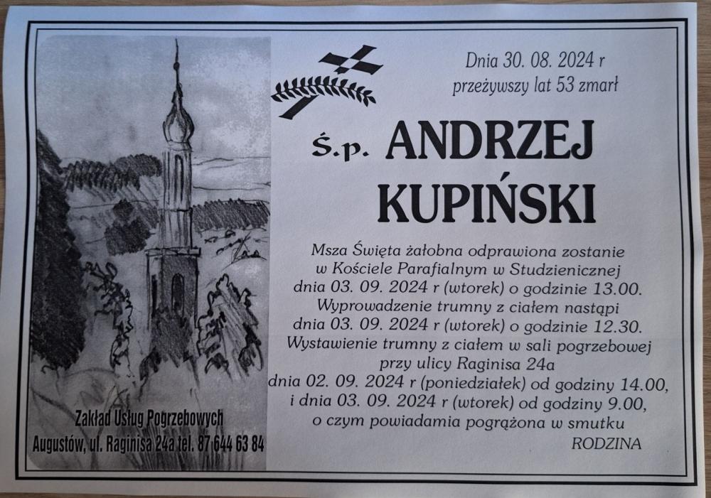 &#x22;Informacja&#x20;o&#x20;pogrzebie&#x20;śp&#x2e;&#x20;Andrzeja&#x20;Kupińskiego&#x22;